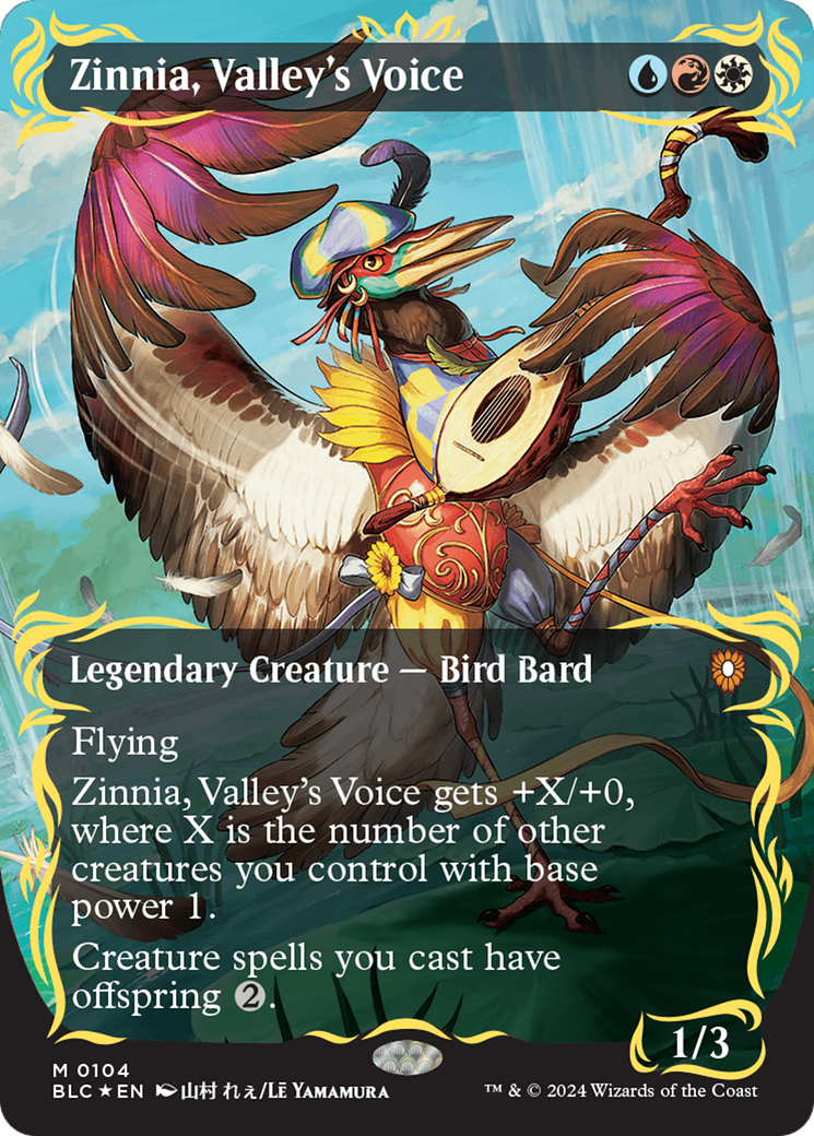 Zinnia, Valley's Voice (Borderless) (Raised Foil) [Bloomburrow Commander] | Card Merchant Takapuna