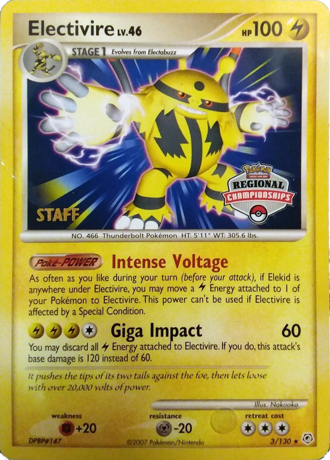 Electivire (003/130) (2008 Staff Regional Championships) [League & Championship Cards] | Card Merchant Takapuna