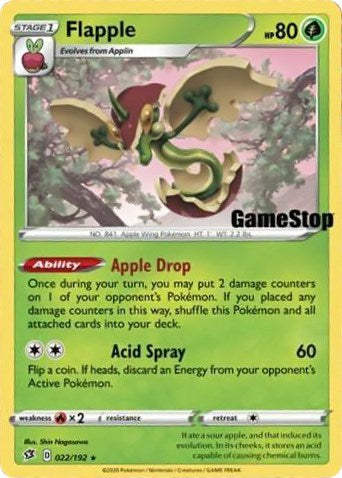 Flapple (022/192) (GameStop Exclusive) [Sword & Shield: Rebel Clash] | Card Merchant Takapuna