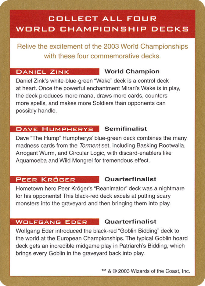 2003 World Championships Ad [World Championship Decks 2003] | Card Merchant Takapuna