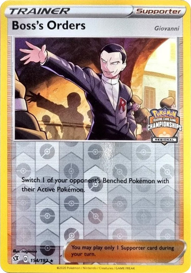 Boss's Orders (154/192) (Giovanni) (Regional Championship Promo) [Sword & Shield: Rebel Clash] | Card Merchant Takapuna