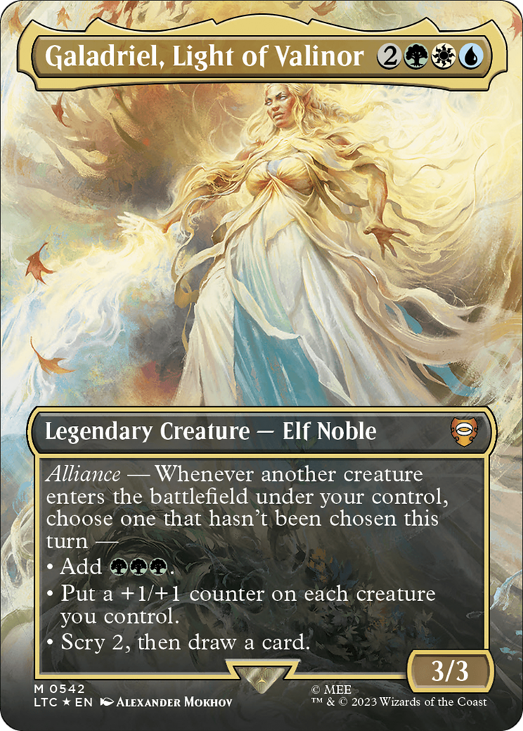 Galadriel, Light of Valinor (Borderless) (Surge Foil) [The Lord of the Rings: Tales of Middle-Earth Commander] | Card Merchant Takapuna