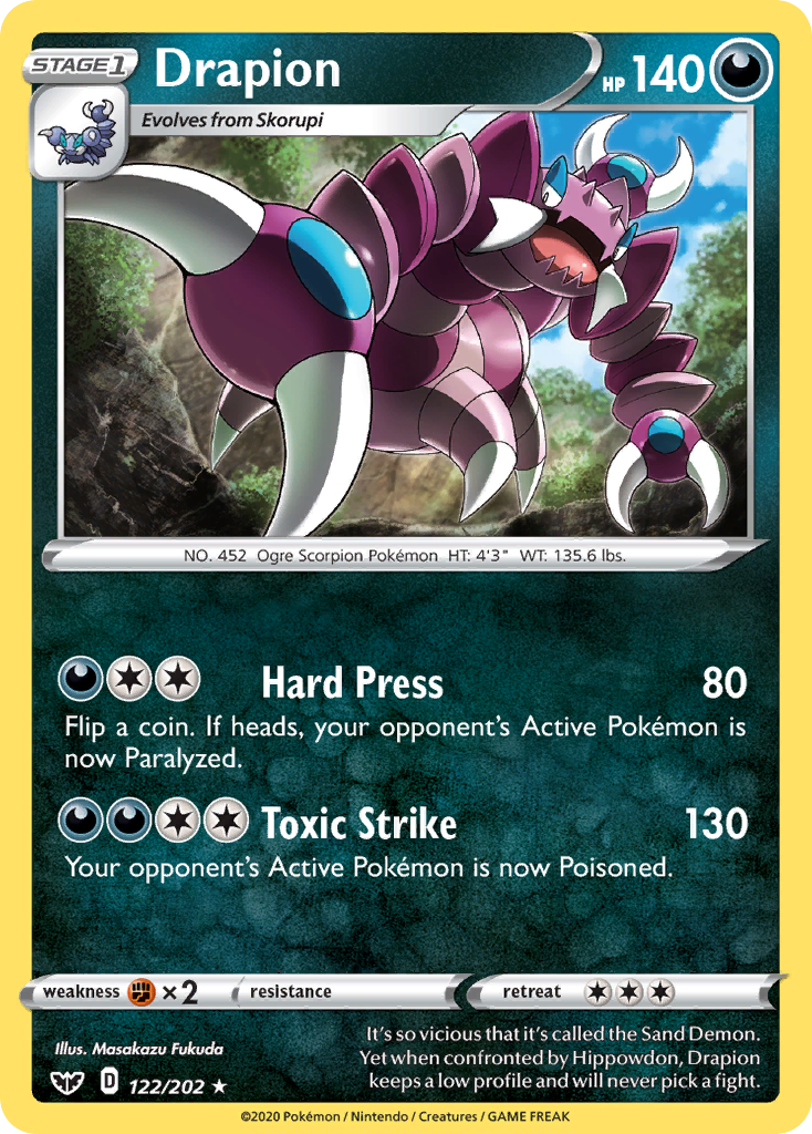 Drapion (122/202) [Sword & Shield: Base Set] | Card Merchant Takapuna