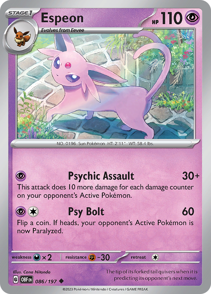 Espeon (086/197) [Scarlet & Violet: Obsidian Flames] | Card Merchant Takapuna