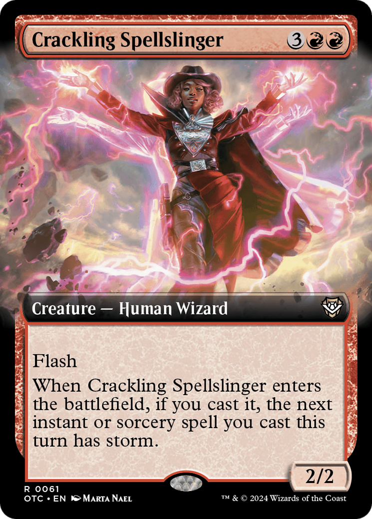 Crackling Spellslinger (Extended Art) [Outlaws of Thunder Junction Commander] | Card Merchant Takapuna