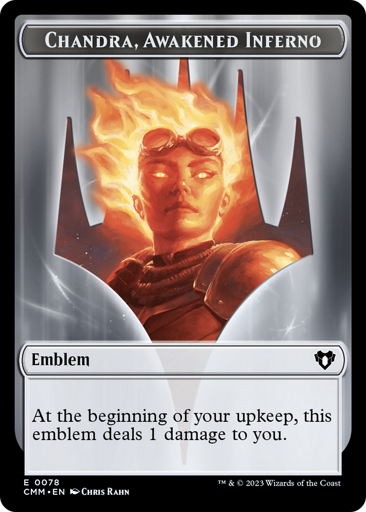 Chandra, Awakened Inferno Emblem // Wizard Double-Sided Token [Commander Masters Tokens] | Card Merchant Takapuna