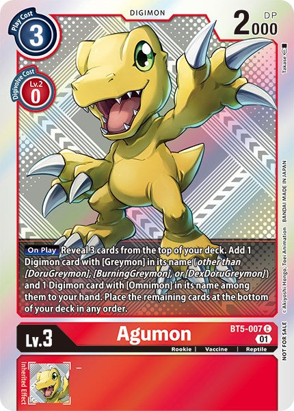 Agumon [BT5-007] (New Awakening Pre-Release Tournament Winner Card) [New Awakening Pre-Release Promos] | Card Merchant Takapuna