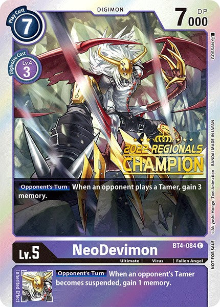 NeoDevimon [BT4-084] (2022 Championship Online Regional) (Online Champion) [Great Legend Promos] | Card Merchant Takapuna