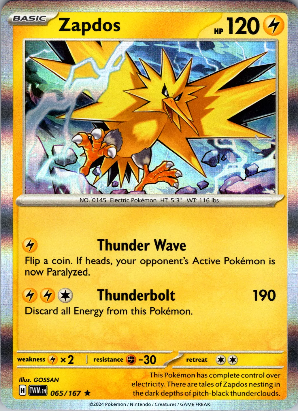 Zapdos (065/167) [Scarlet & Violet: Twilight Masquerade] | Card Merchant Takapuna