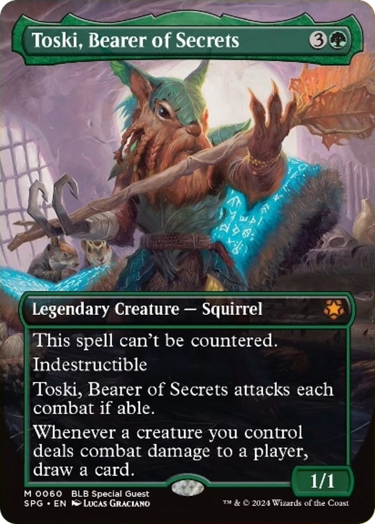 Toski, Bearer of Secrets (Borderless) [Bloomburrow Special Guests] | Card Merchant Takapuna