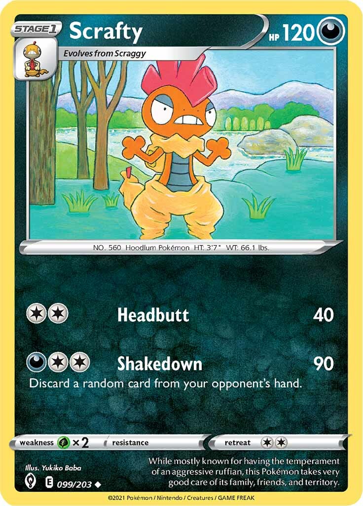 Scrafty (099/203) [Sword & Shield: Evolving Skies] | Card Merchant Takapuna