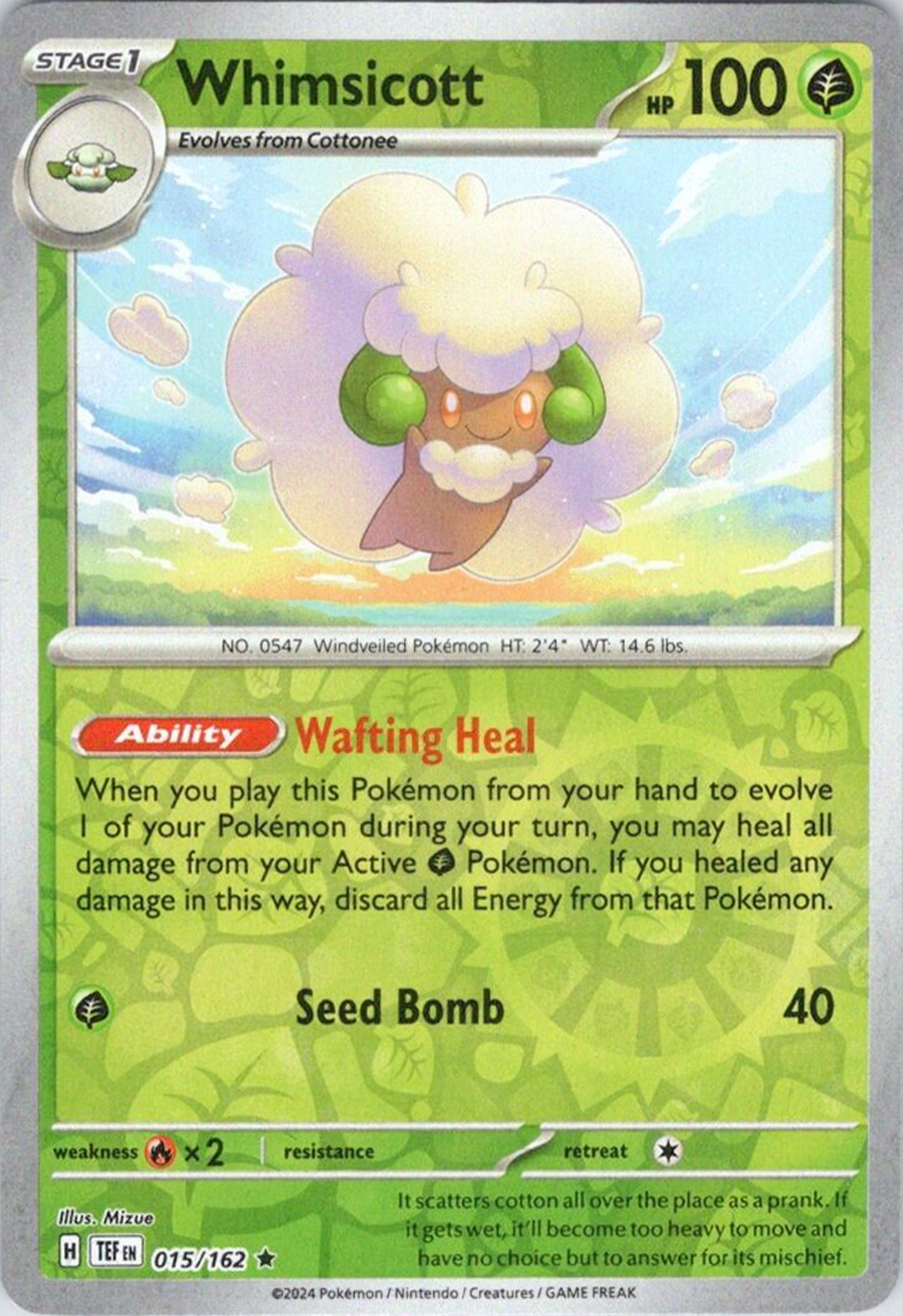 Whimsicott (015/162) [Scarlet & Violet: Temporal Forces] | Card Merchant Takapuna