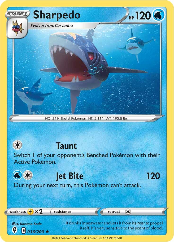 Sharpedo (036/203) [Sword & Shield: Evolving Skies] | Card Merchant Takapuna