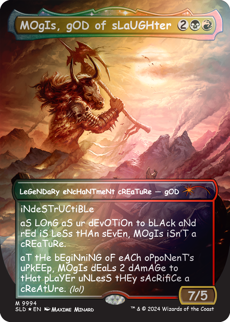 MOgIs, gOD of sLaUGHter (9994) (Rainbow Foil) [Secret Lair Drop Series] | Card Merchant Takapuna