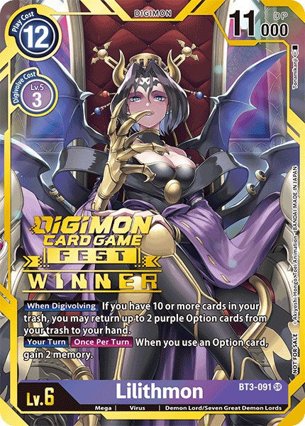 Lilithmon [BT3-091] (Digimon Card Game Fest 2022 Winner) [Release Special Booster Promos] | Card Merchant Takapuna