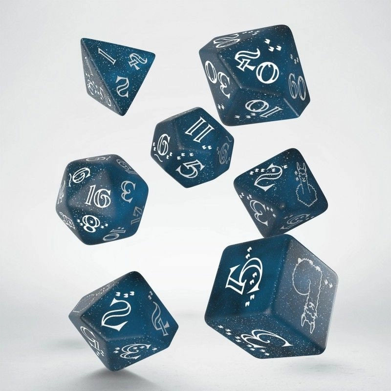 Q Workshop Llama Glittering Dark Blue And White Dice Set 7 | Card Merchant Takapuna