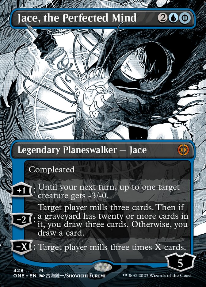 Jace, the Perfected Mind (Borderless Manga Step-and-Compleat Foil) [Phyrexia: All Will Be One] | Card Merchant Takapuna