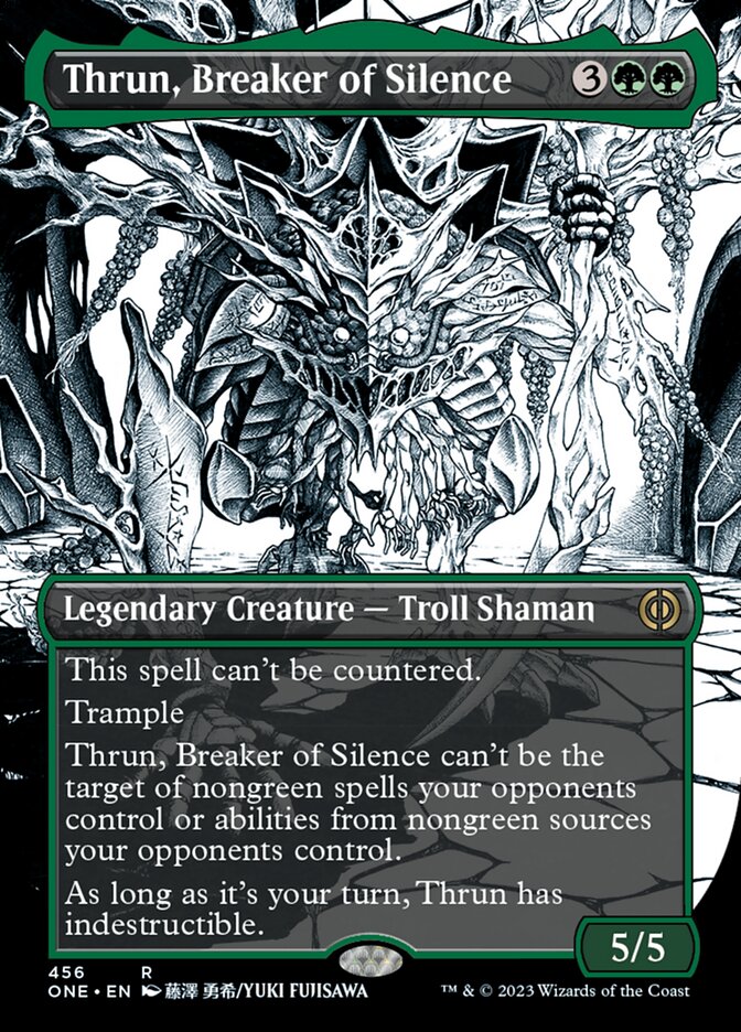 Thrun, Breaker of Silence (Borderless Manga Step-and-Compleat Foil) [Phyrexia: All Will Be One] | Card Merchant Takapuna