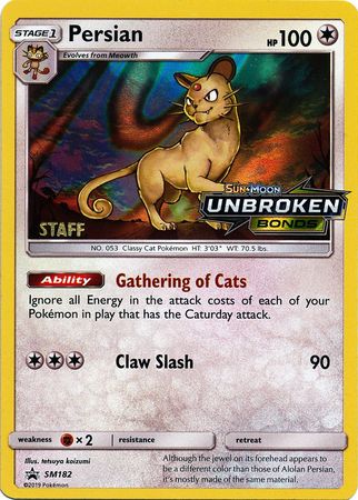 Persian (SM182) (Staff Prerelease Promo) [Sun & Moon: Black Star Promos] | Card Merchant Takapuna