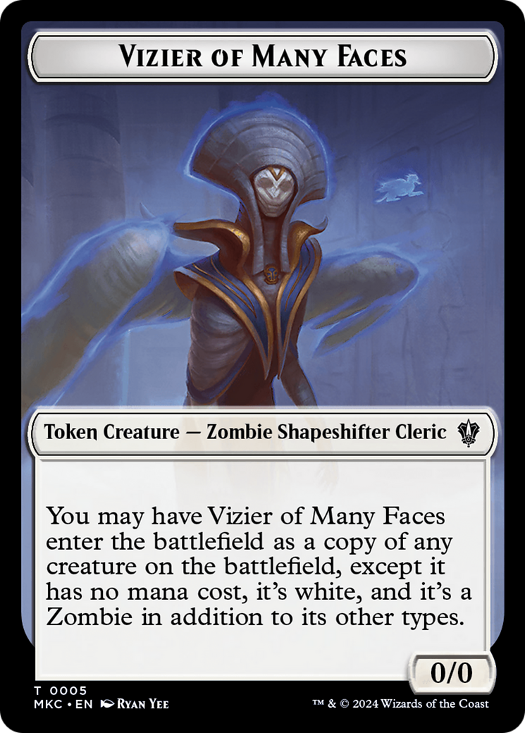 Vizier of Many Faces // Zombie Double-Sided Token [Murders at Karlov Manor Commander Tokens] | Card Merchant Takapuna