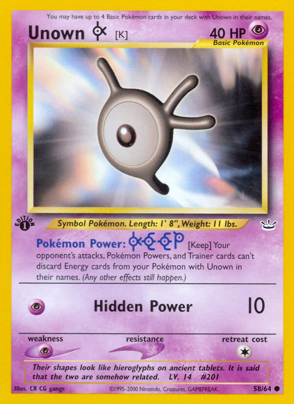 Unown [K] (58/64) [Neo Revelation 1st Edition] | Card Merchant Takapuna