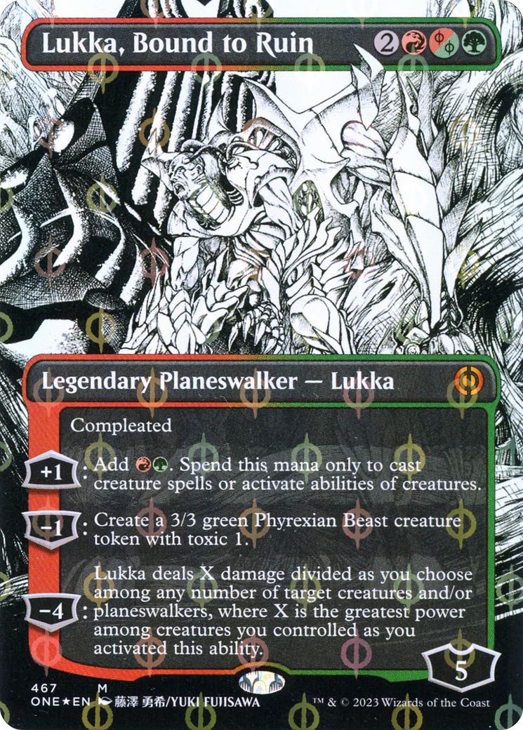 Lukka, Bound to Ruin (Borderless Manga Step-and-Compleat Foil) [Phyrexia: All Will Be One] | Card Merchant Takapuna