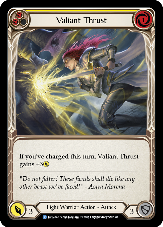 Valiant Thrust (Yellow) [MON040-RF] (Monarch)  1st Edition Rainbow Foil | Card Merchant Takapuna