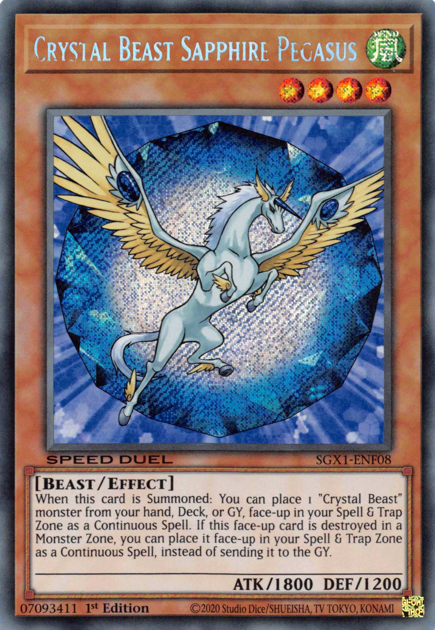 Crystal Beast Sapphire Pegasus [SGX1-ENF08] Secret Rare | Card Merchant Takapuna