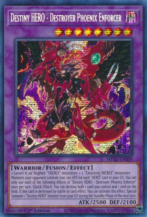 Destiny HERO - Destroyer Phoenix Enforcer [MP22-EN209] Prismatic Secret Rare | Card Merchant Takapuna