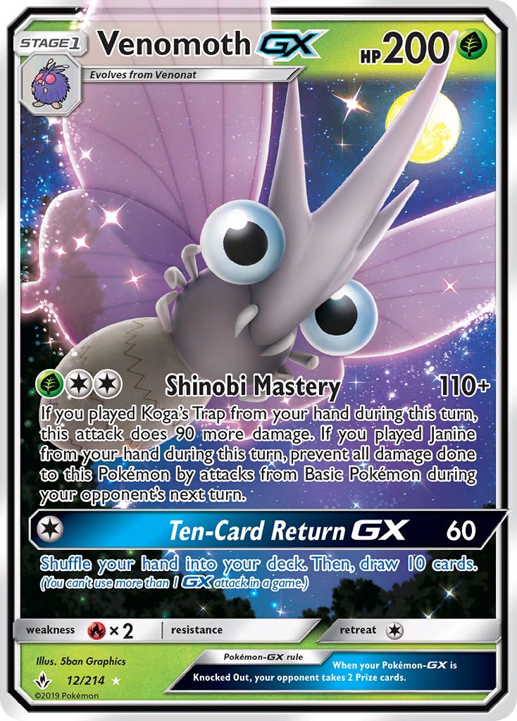 Venomoth GX (12/214) [Sun & Moon: Unbroken Bonds] | Card Merchant Takapuna