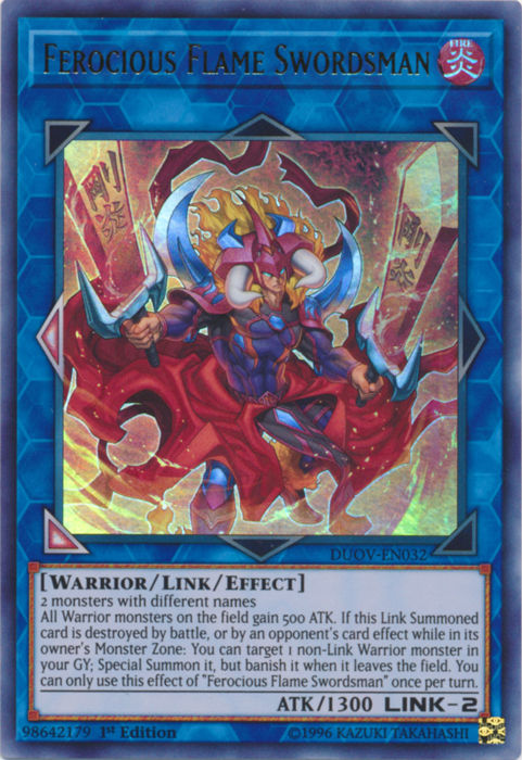 Ferocious Flame Swordsman [DUOV-EN032] Ultra Rare | Card Merchant Takapuna