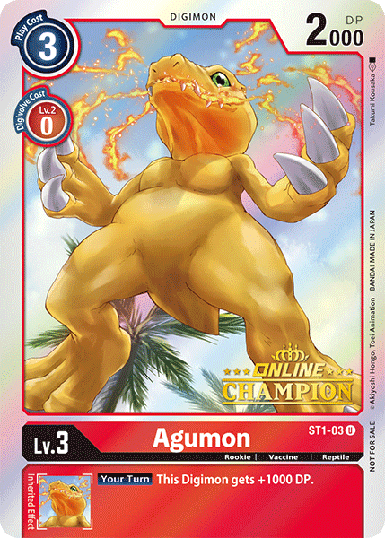 Agumon [ST1-03] (Online Champion) [Starter Deck: Gaia Red Promos] | Card Merchant Takapuna