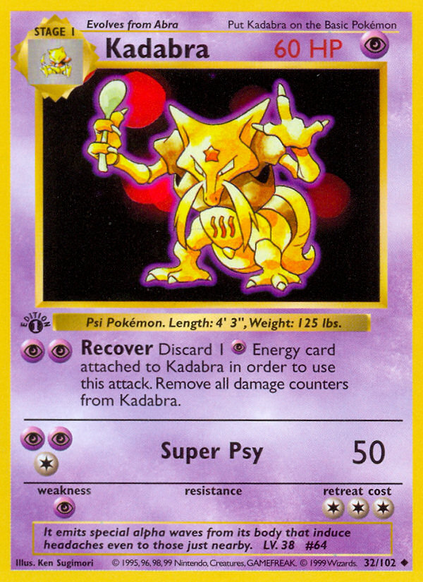 Kadabra (32/102) (Shadowless) [Base Set 1st Edition] | Card Merchant Takapuna