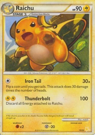 Raichu (19/30) [HeartGold & SoulSilver: Trainer Kit - Raichu] | Card Merchant Takapuna