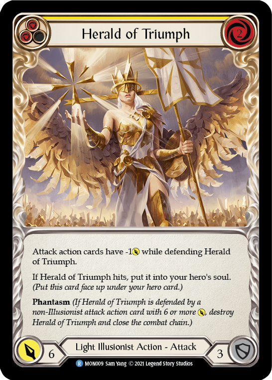 Herald of Triumph (Yellow) [MON009-RF] (Monarch)  1st Edition Rainbow Foil | Card Merchant Takapuna