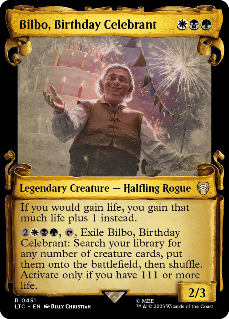 Bilbo, Birthday Celebrant [The Lord of the Rings: Tales of Middle-Earth Commander Showcase Scrolls] | Card Merchant Takapuna