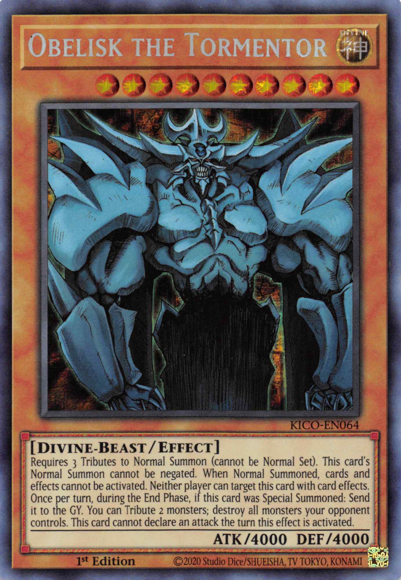 Obelisk the Tormentor (Secret Pharaoh's Rare) [KICO-EN064] Secret Pharaoh's Rare | Card Merchant Takapuna