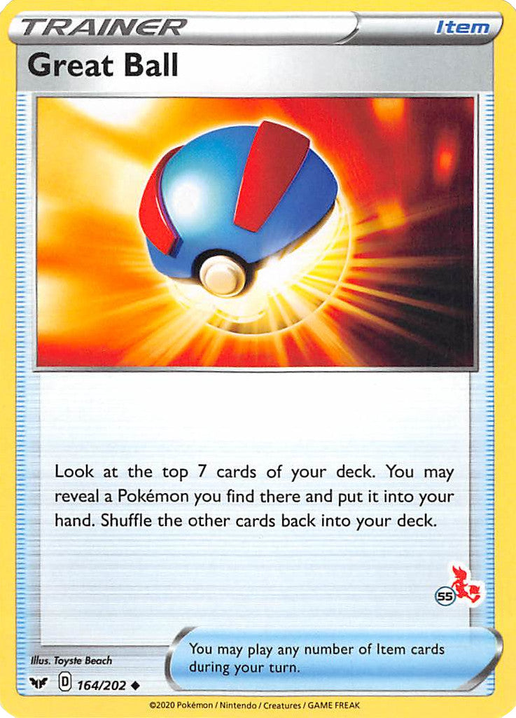 Great Ball (164/202) (Cinderace Stamp #55) [Battle Academy 2022] | Card Merchant Takapuna