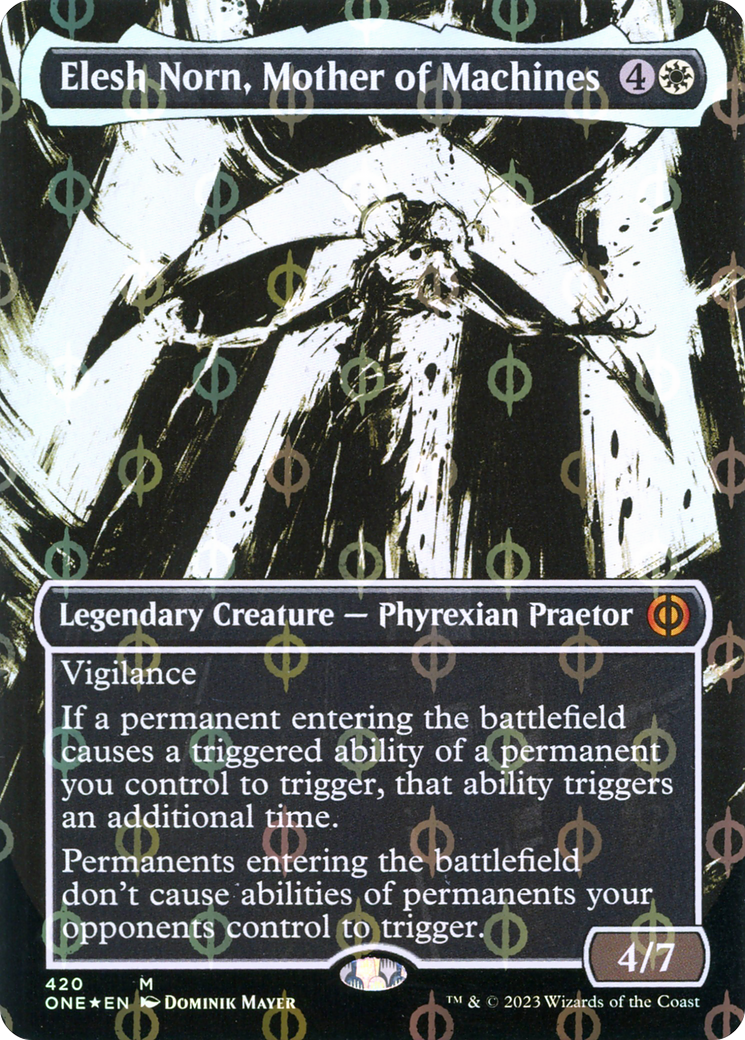 Elesh Norn, Mother of Machines (Borderless Ichor Step-and-Compleat Foil) [Phyrexia: All Will Be One] | Card Merchant Takapuna