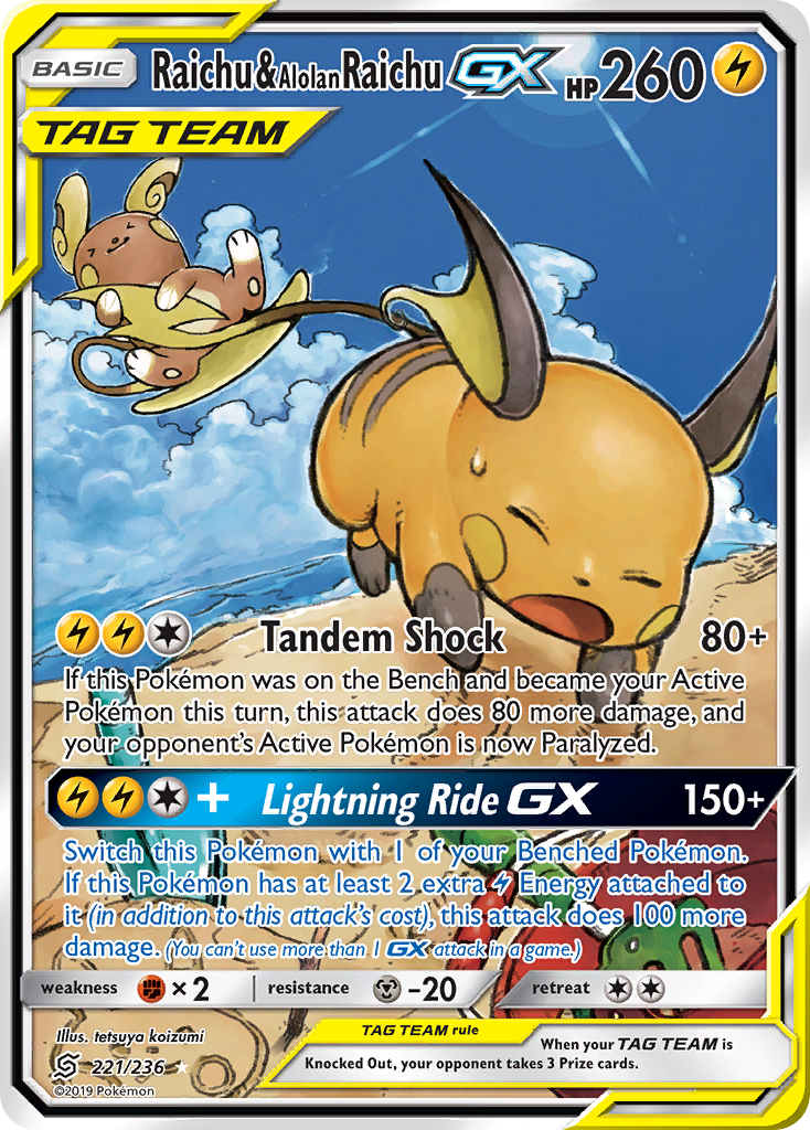 Raichu & Alolan Raichu GX (221/236) [Sun & Moon: Unified Minds] | Card Merchant Takapuna