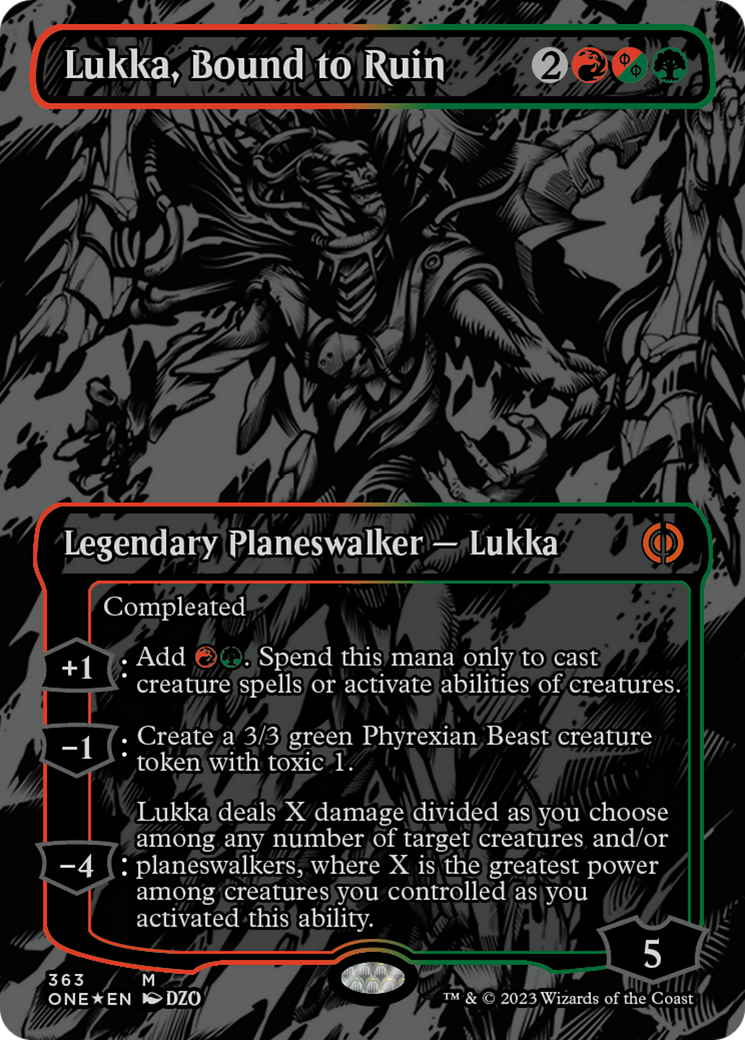 Lukka, Bound to Ruin (Oil Slick Raised Foil) [Phyrexia: All Will Be One] | Card Merchant Takapuna