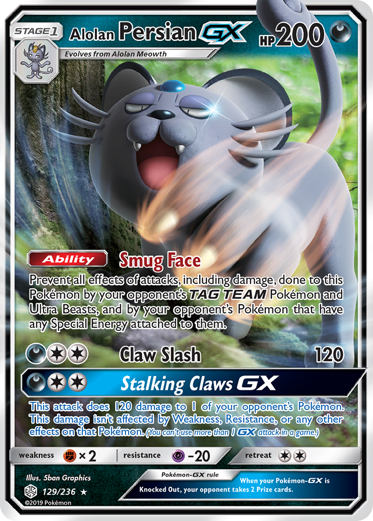 Alolan Persian GX (129/236) [Sun & Moon: Cosmic Eclipse] | Card Merchant Takapuna