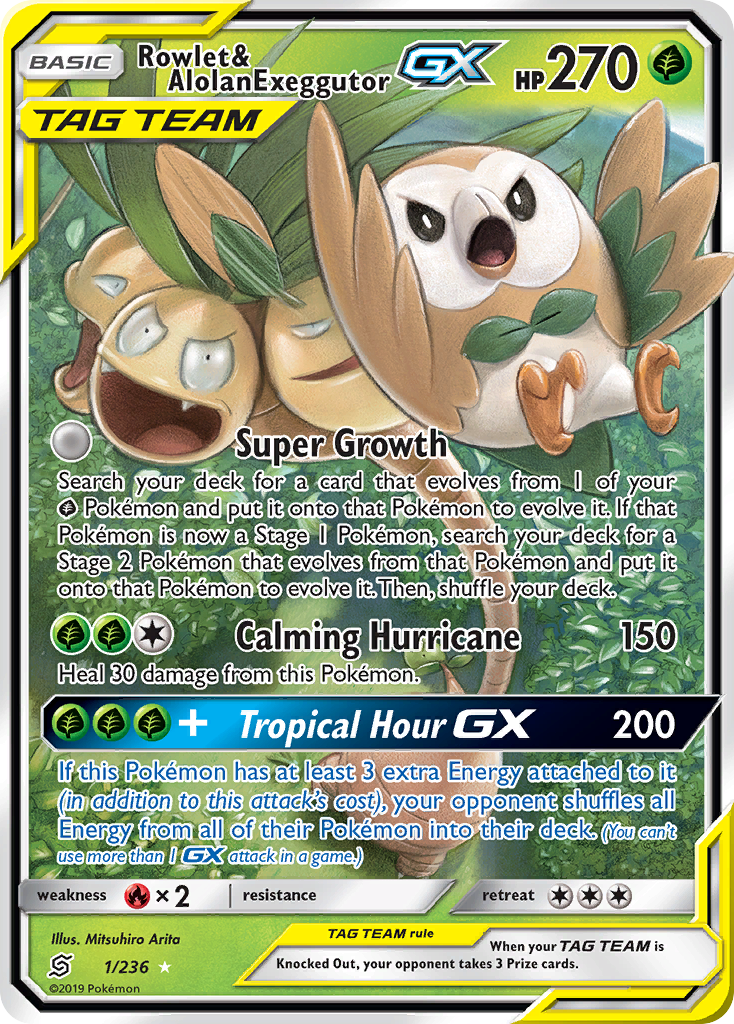 Rowlet & Alolan Exeggutor GX (1/236) [Sun & Moon: Unified Minds] | Card Merchant Takapuna