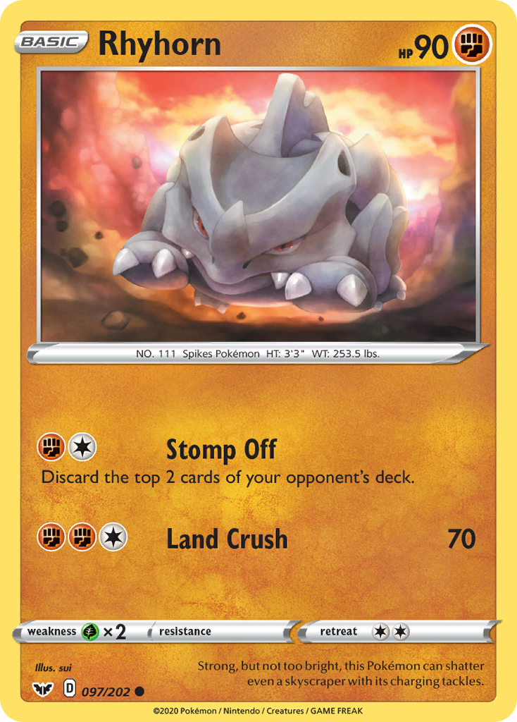 Rhyhorn (097/202) [Sword & Shield: Base Set] | Card Merchant Takapuna