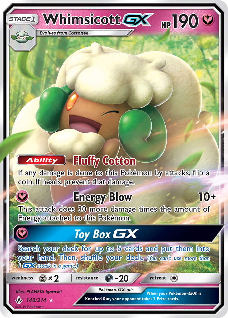 Whimsicott GX (140/214) [Sun & Moon: Unbroken Bonds] | Card Merchant Takapuna