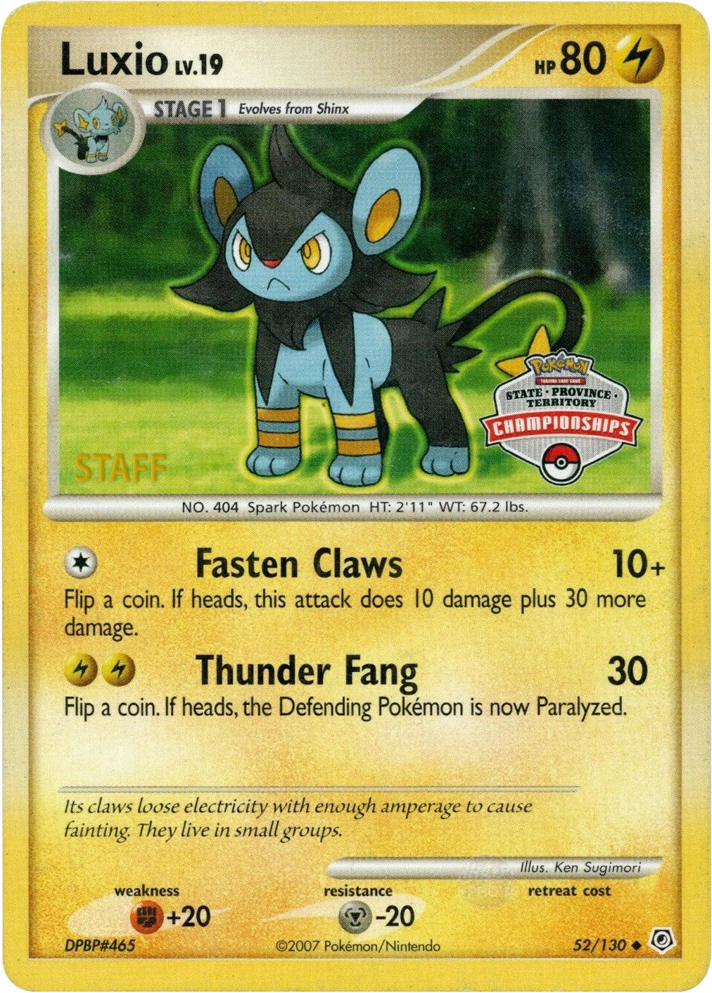 Luxio (52/130) (State Championship Promo) [Diamond & Pearl: Base Set] | Card Merchant Takapuna