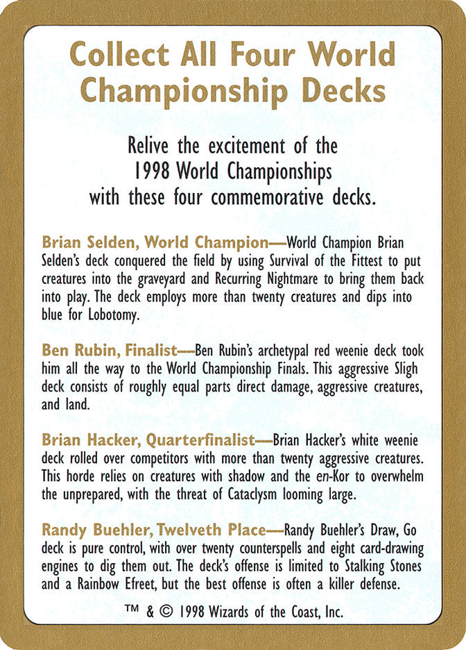 1998 World Championships Ad [World Championship Decks 1998] | Card Merchant Takapuna