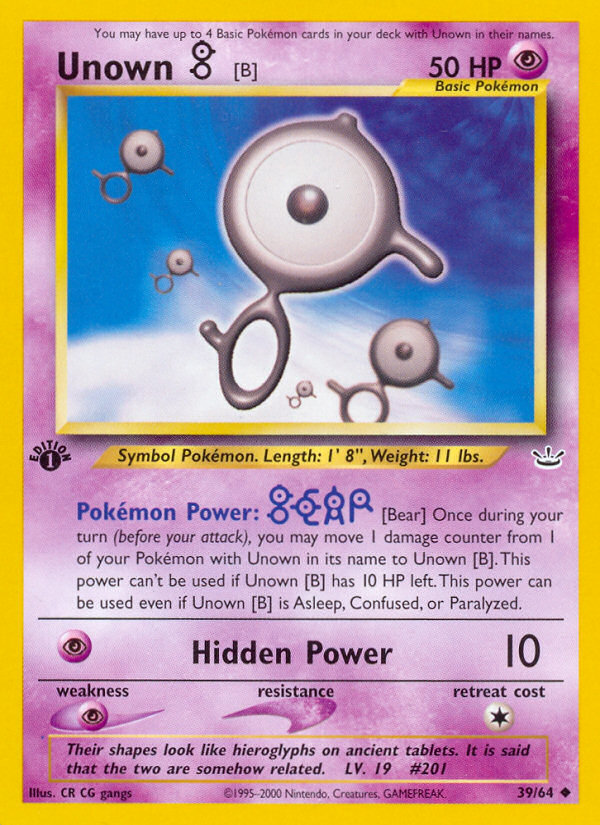 Unown [B] (39/64) [Neo Revelation 1st Edition] | Card Merchant Takapuna