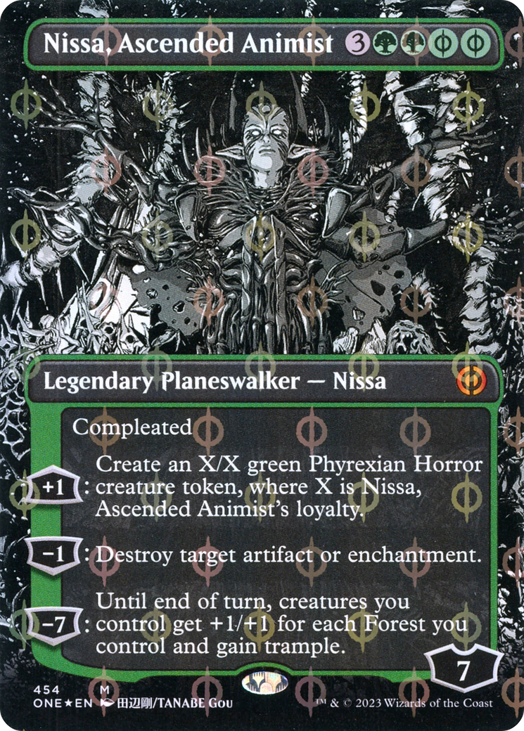 Nissa, Ascended Animist (Borderless Manga Step-and-Compleat Foil) [Phyrexia: All Will Be One] | Card Merchant Takapuna