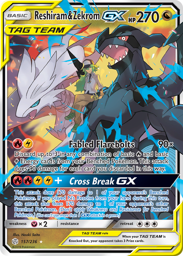 Reshiram & Zekrom GX (157/236) [Sun & Moon: Cosmic Eclipse] | Card Merchant Takapuna